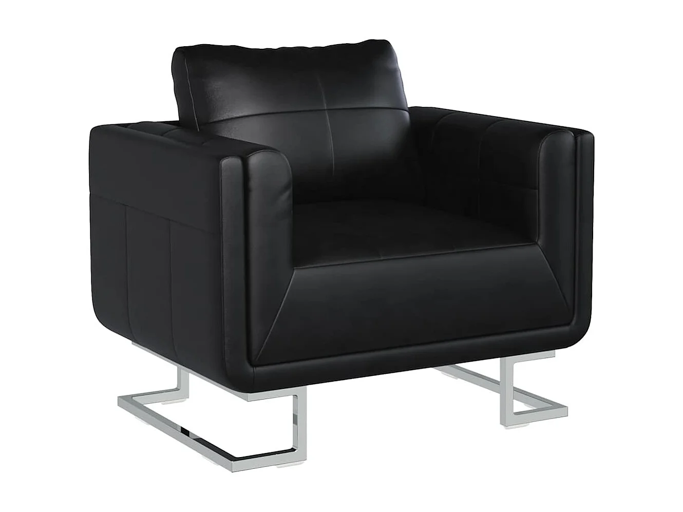 Sillón con patas cromadas cuero sintético negro