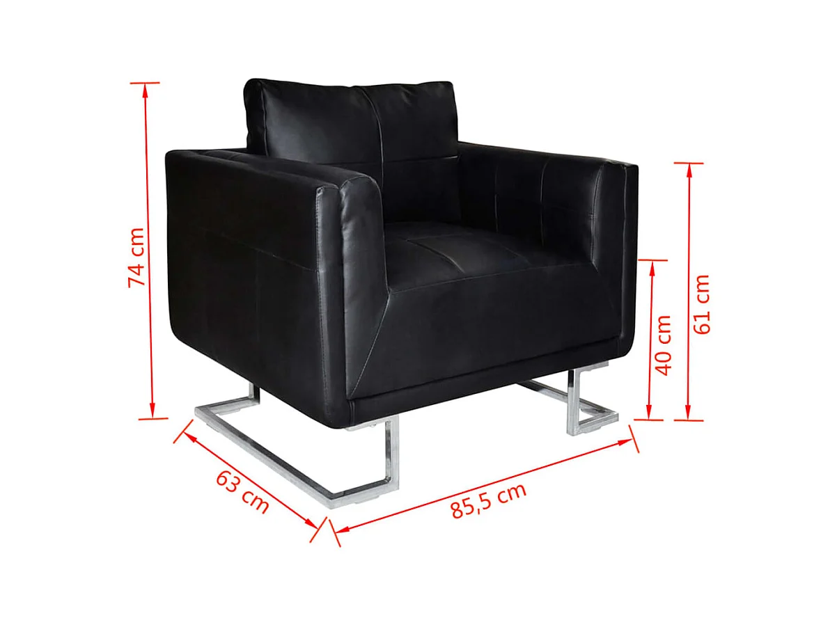 Sillón con patas cromadas cuero sintético negro