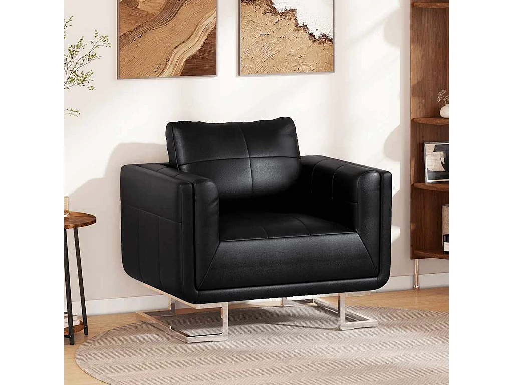 Fauteuil met verchroomde poten kubus kunstleer zwart