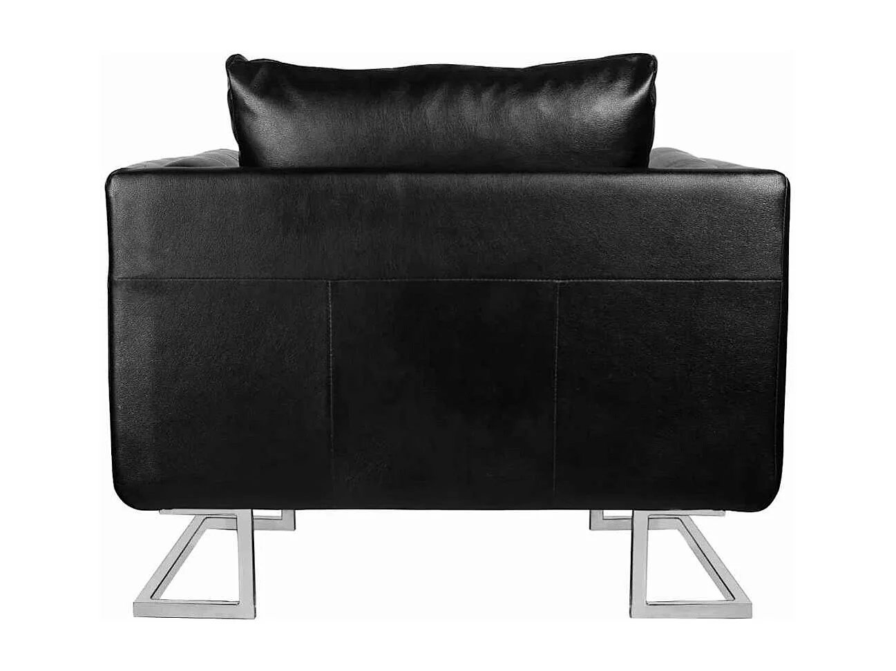 Fauteuil met verchroomde poten kubus kunstleer zwart