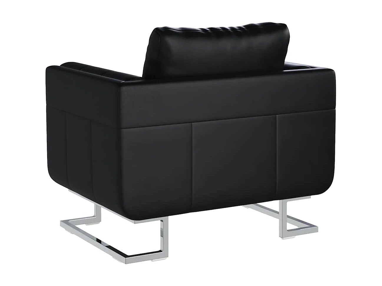 Fauteuil met verchroomde poten kubus kunstleer zwart