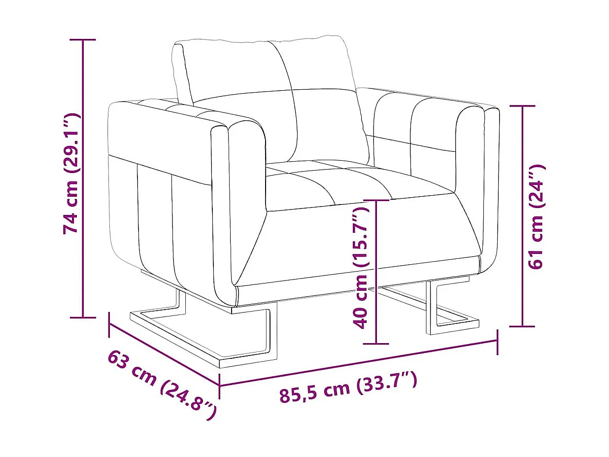 Fauteuil met verchroomde poten kubus kunstleer zwart