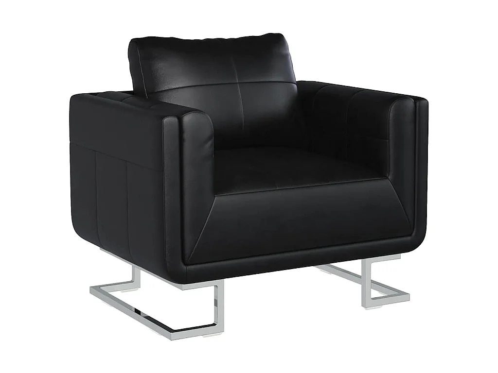 Fauteuil cube avec pieds chromés Noir Similicuir