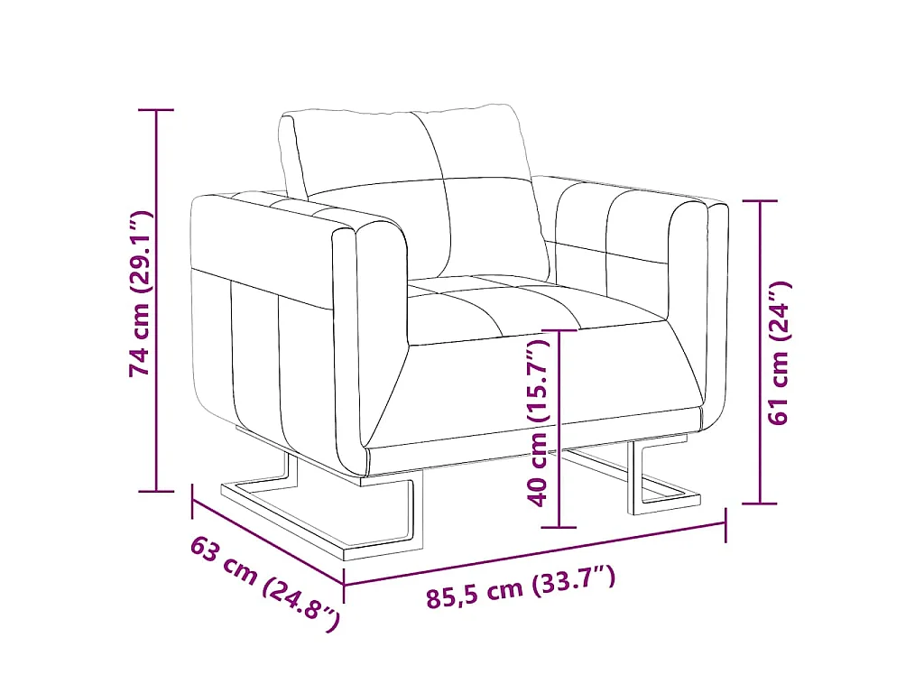 Fauteuil cube avec pieds chromés Noir Similicuir