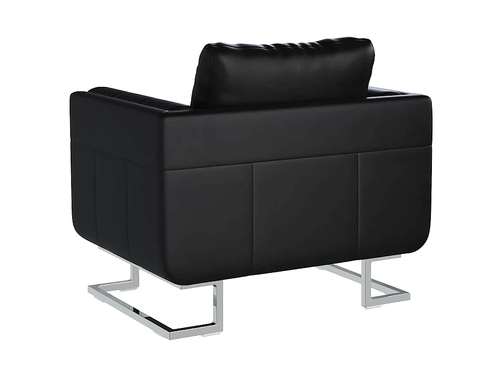 Fauteuil cube avec pieds chromés Noir Similicuir