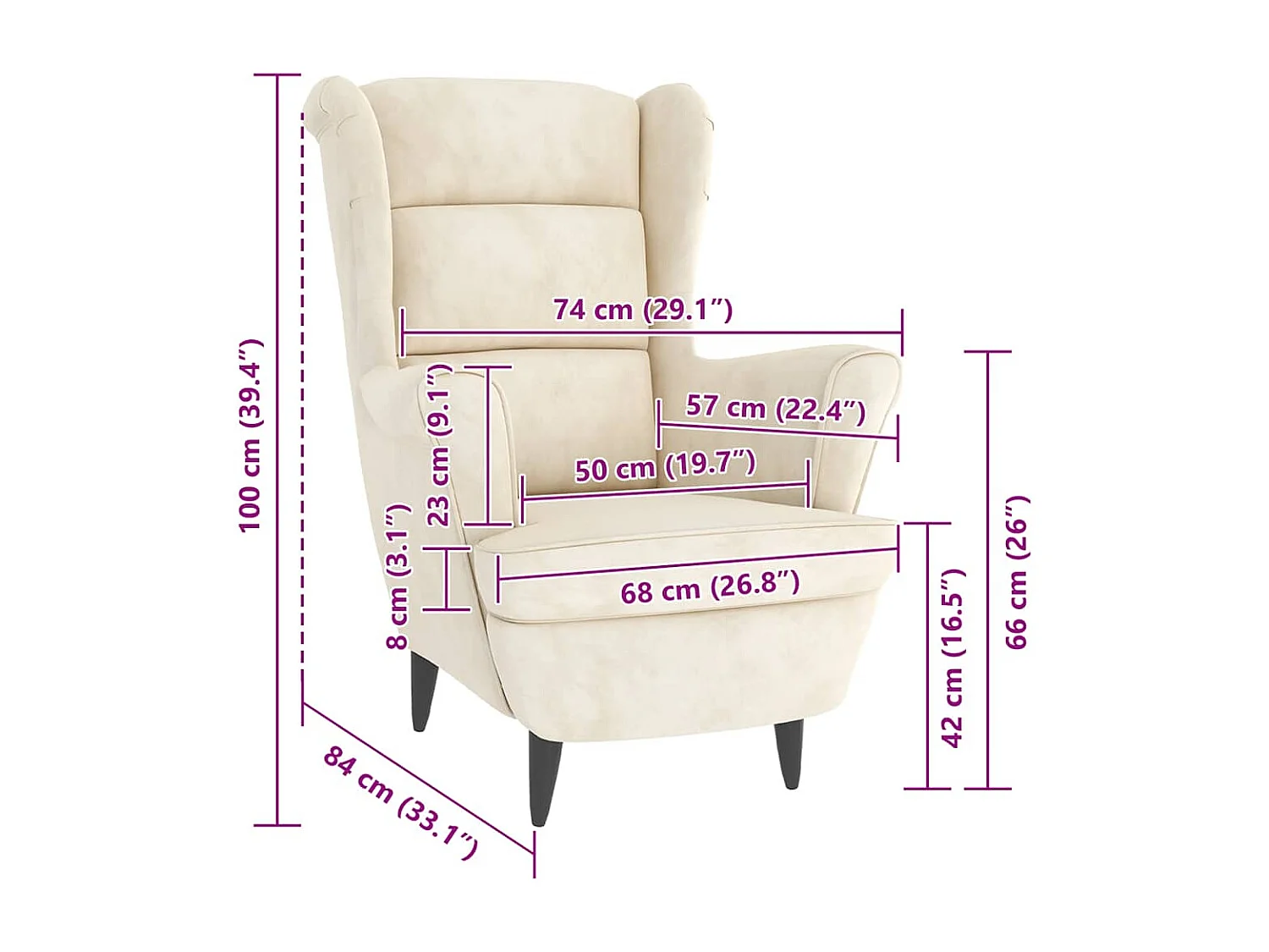 Fauteuil blanc crème velours
