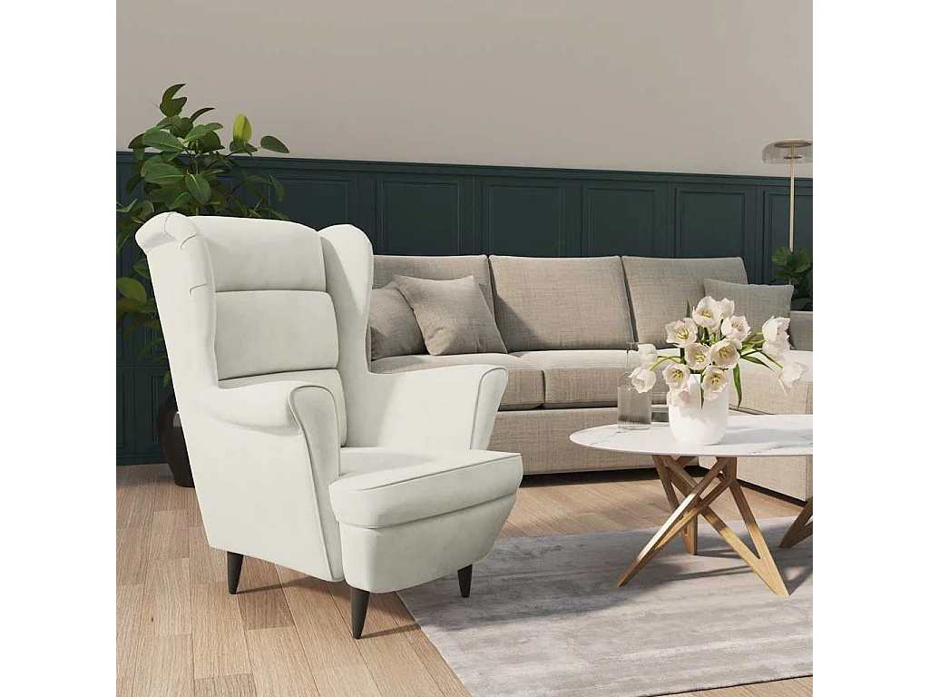 Fauteuil blanc crème velours