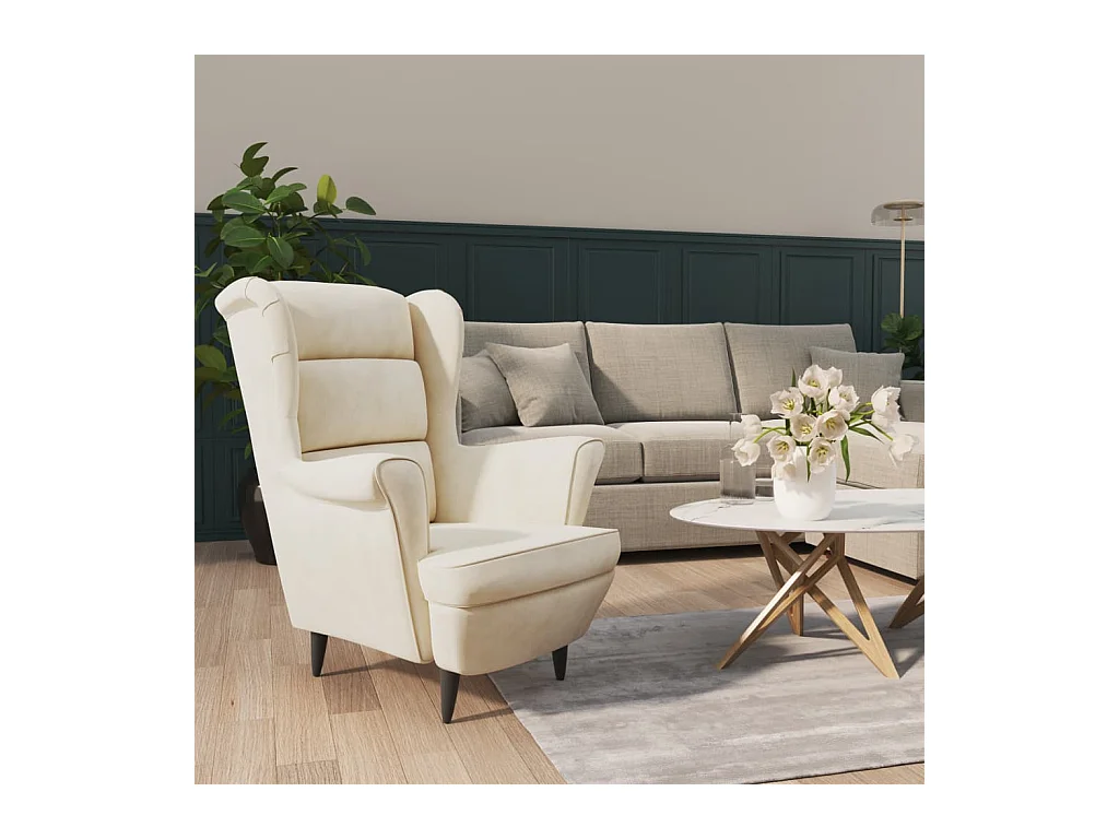 Fauteuil blanc crème velours