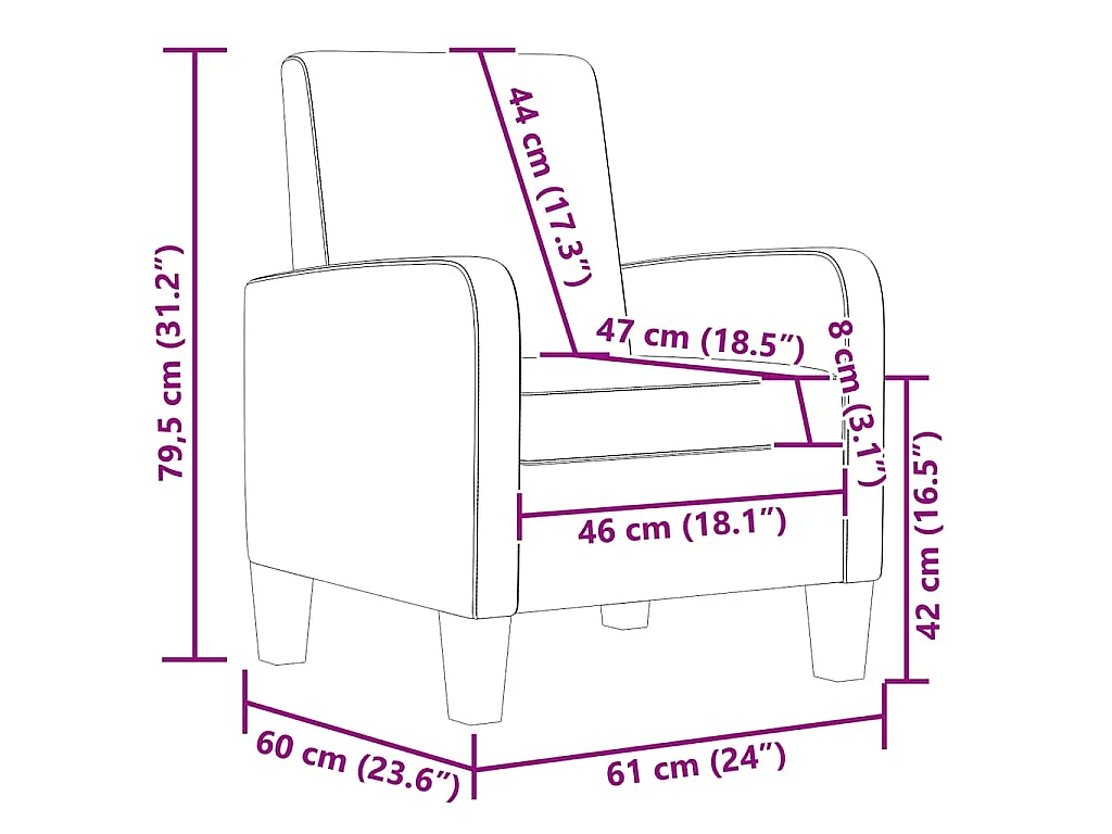 Poltrona em couro artificial castanho