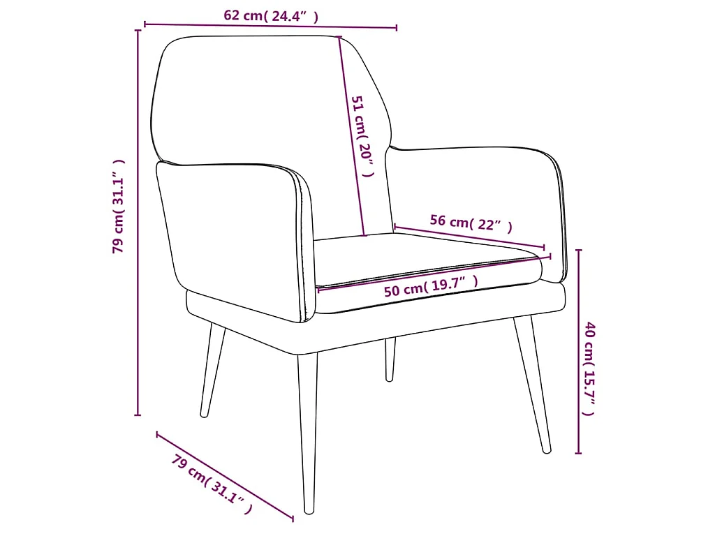 Cadeira c/ apoio de braços 62x79x79 veludo cinzento-claro