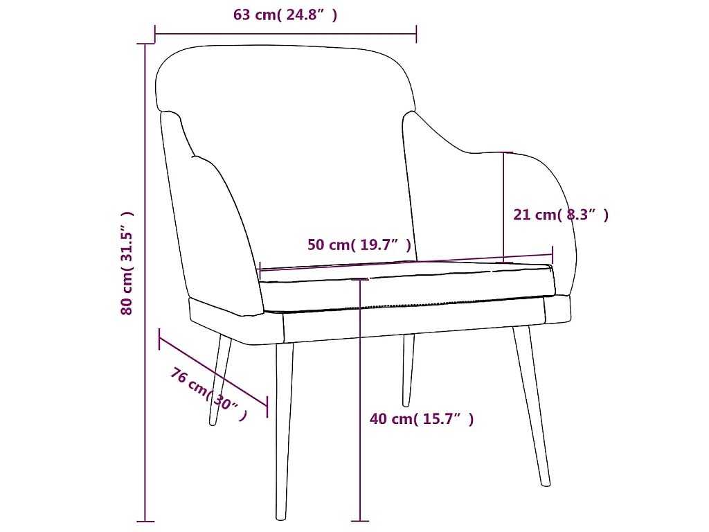 Fauteuil Rose 63x76x80 cm Velours