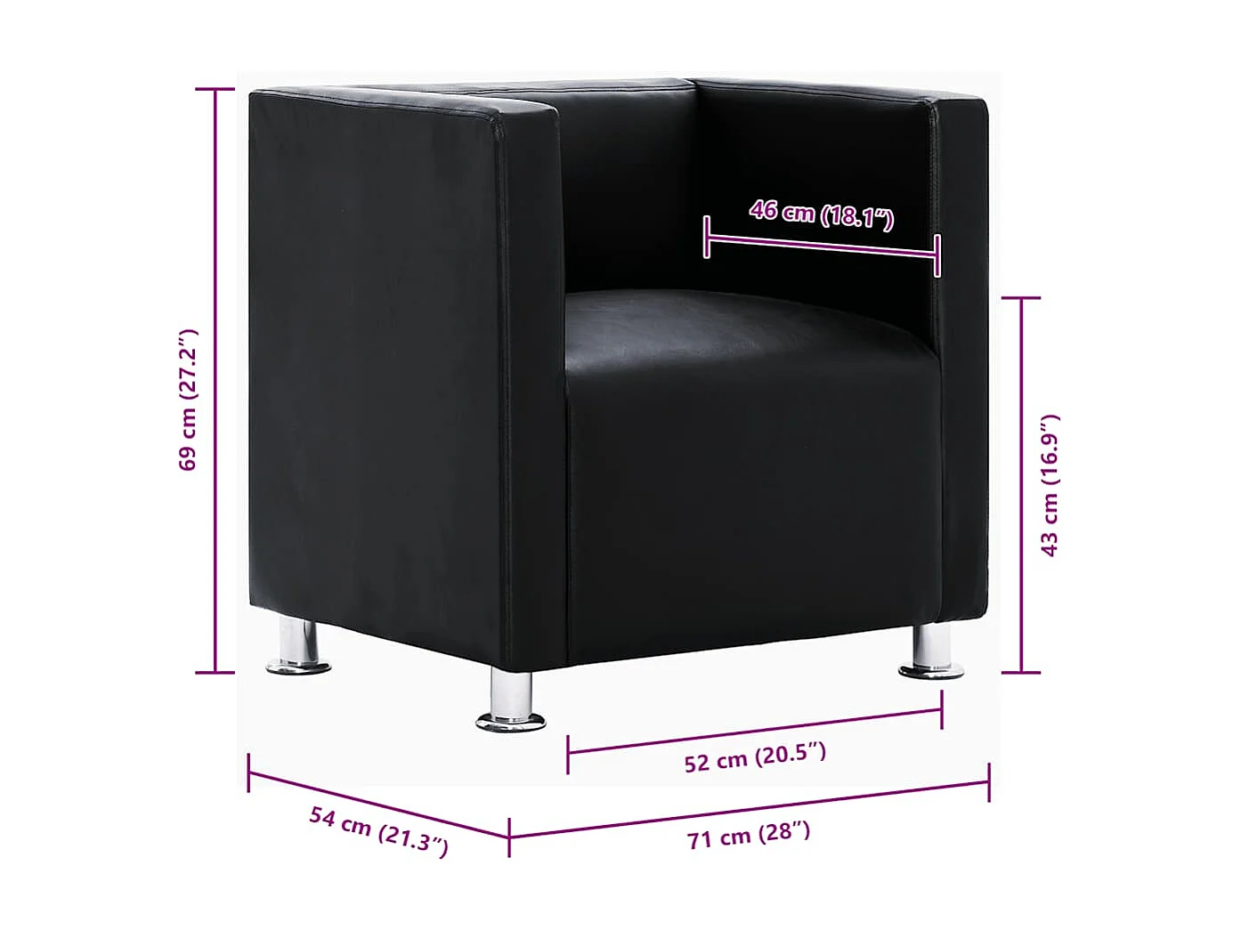 Fauteuil cube noir similicuir