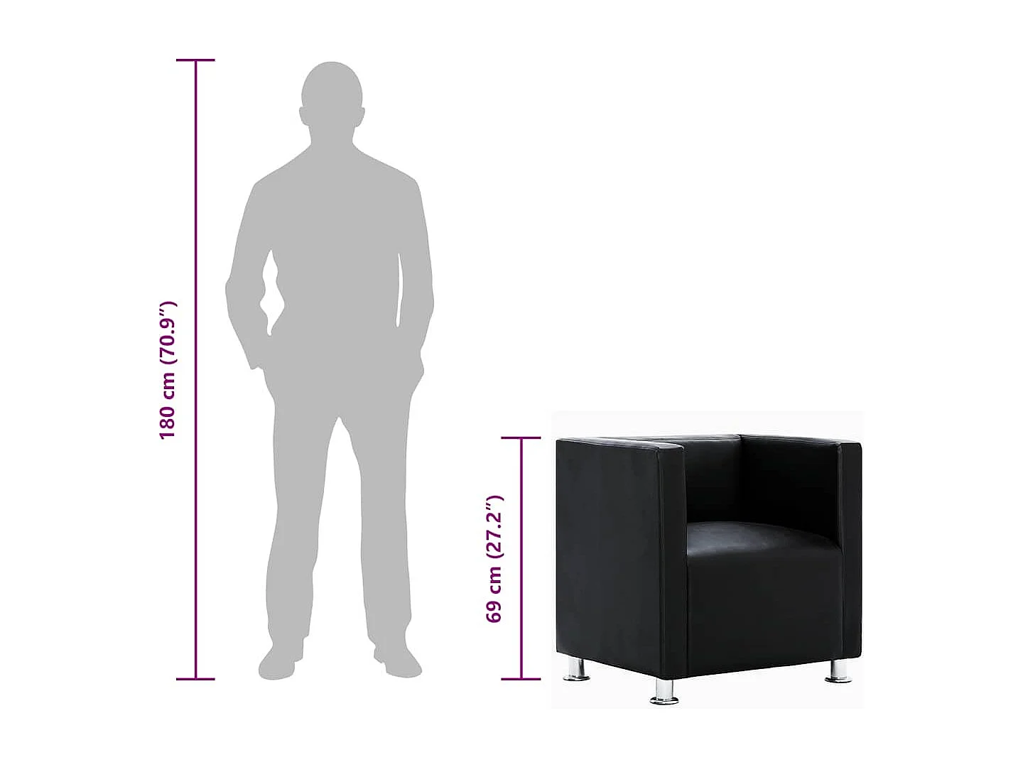 Fauteuil cube noir similicuir