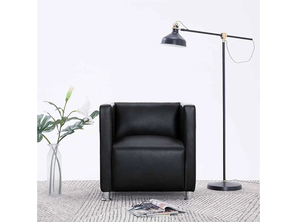 Fauteuil kubus kunstleer zwart