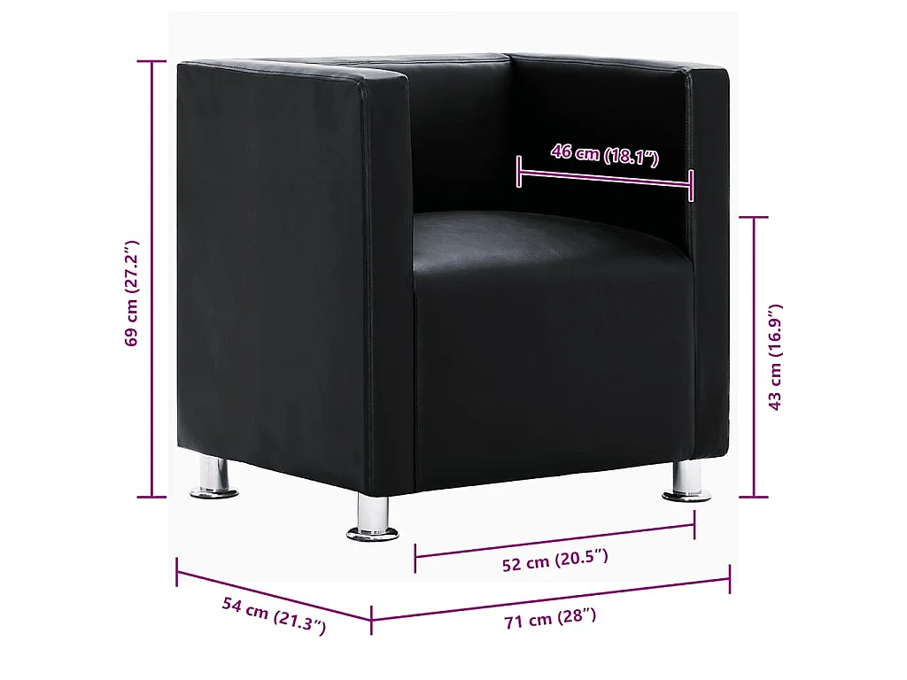 Fauteuil kubus kunstleer zwart