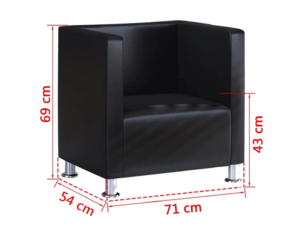 Fauteuil kubus kunstleer zwart