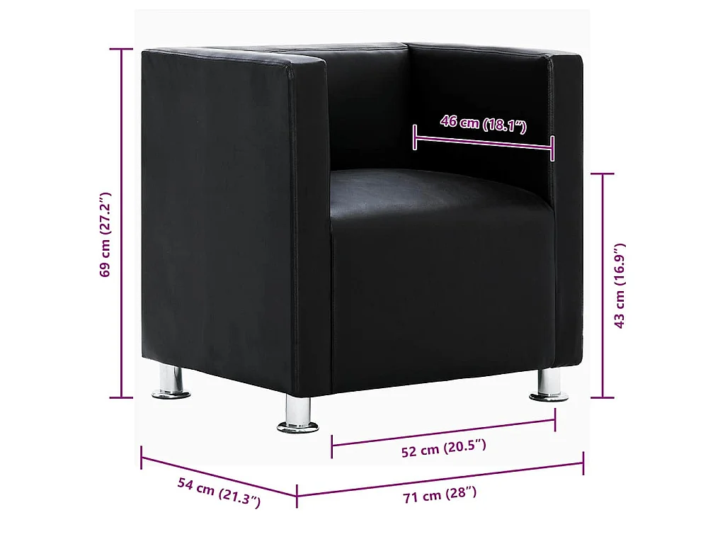 Fauteuil kubus kunstleer zwart