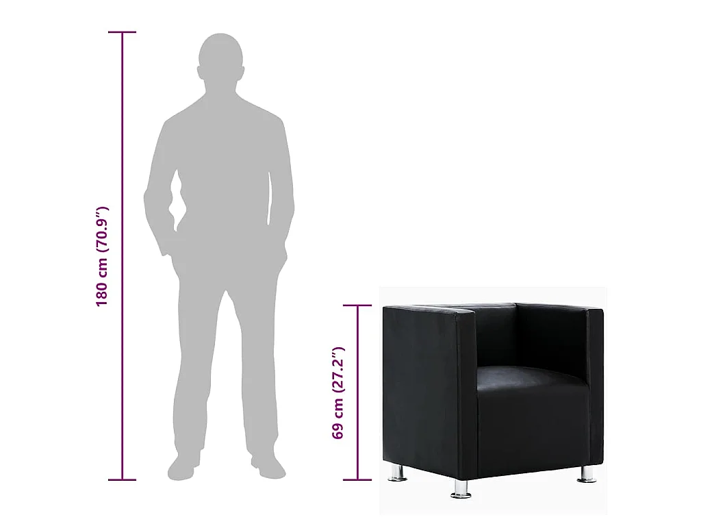Fauteuil kubus kunstleer zwart