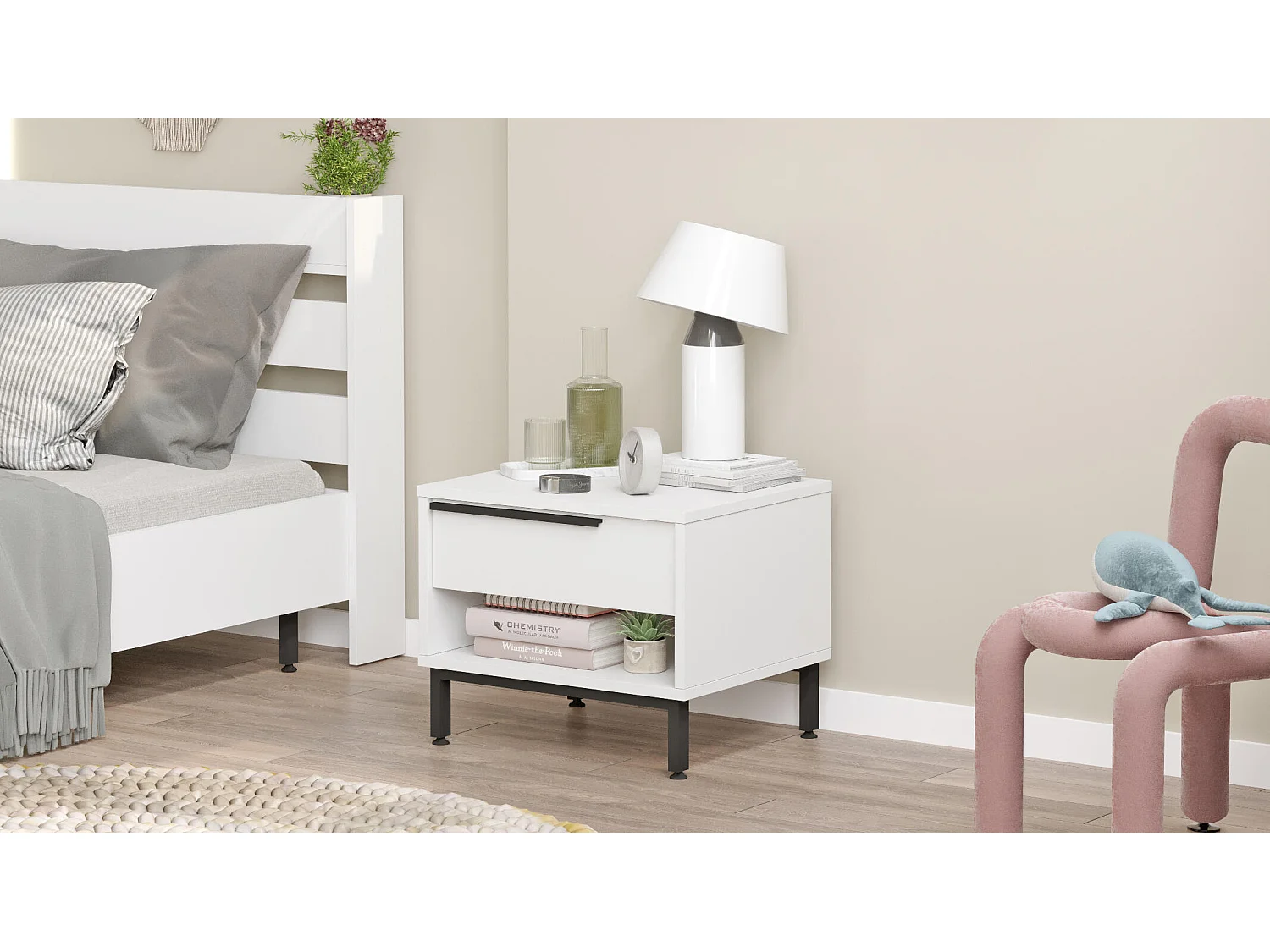 Table De Chevet OCEAN NS54 1D 54x45x42 Blanc