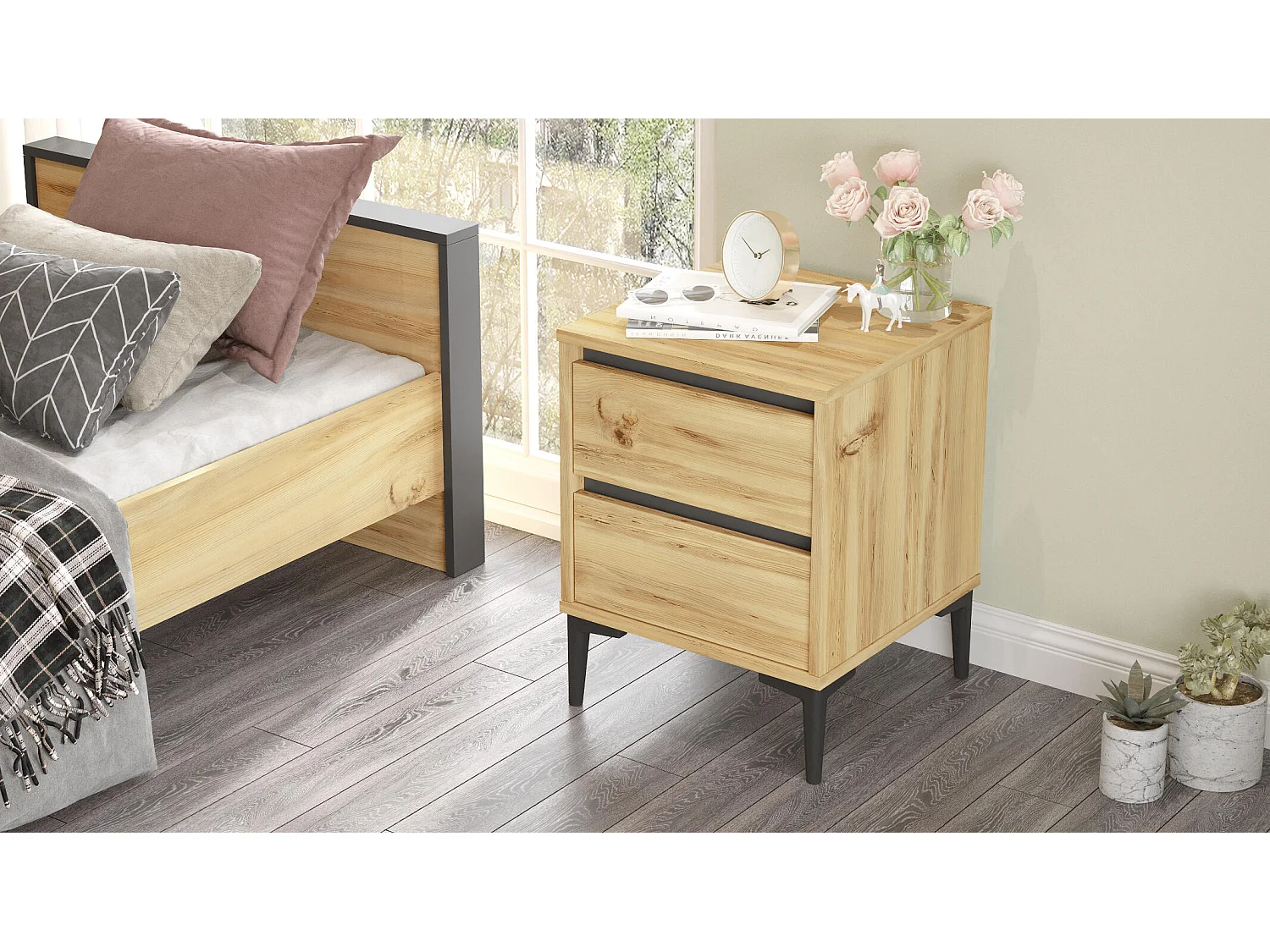 Table De Chevet ARISTO NS45 2D 45x45x59 Naturel