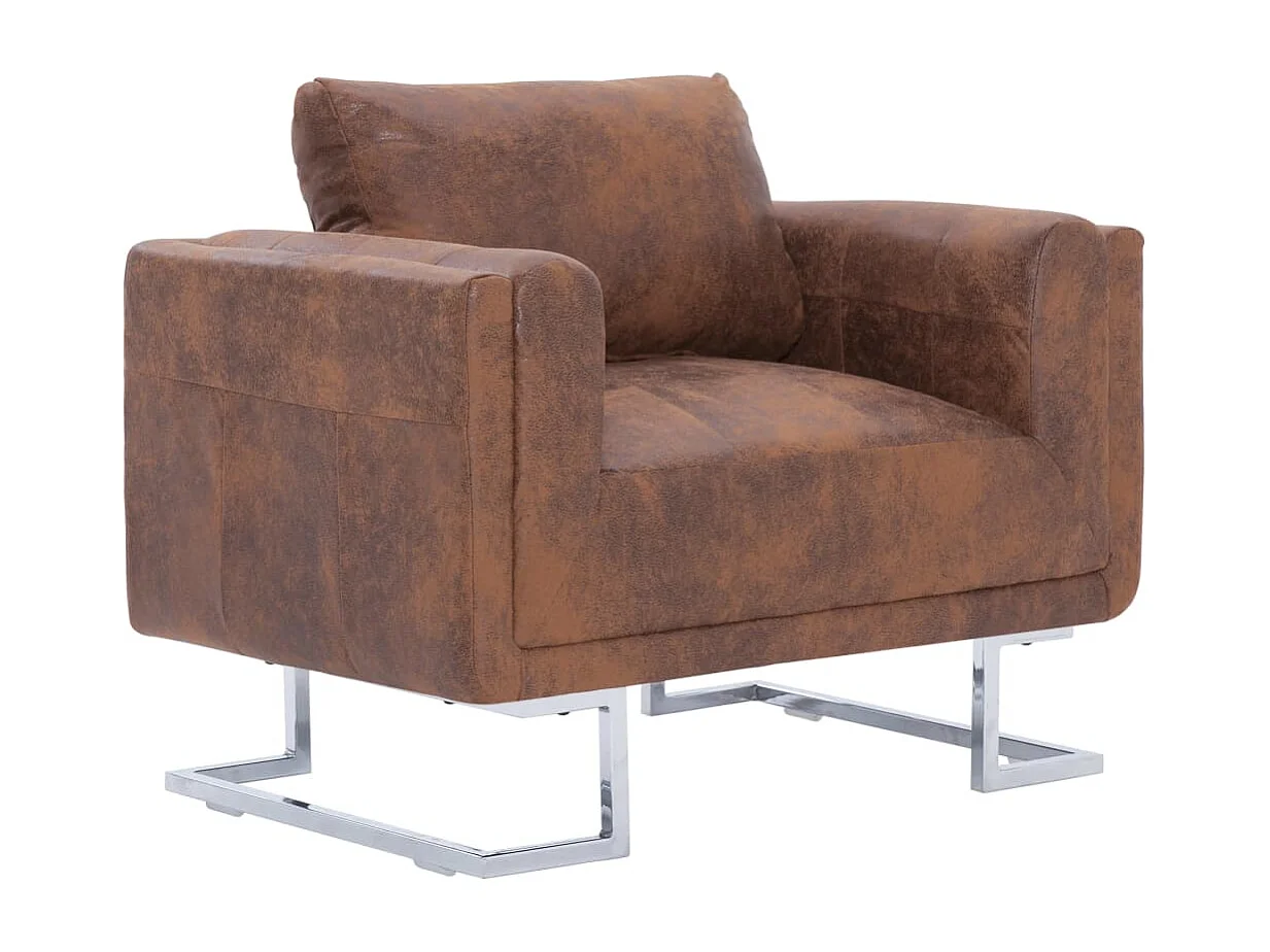 Fauteuil cube Marron Similicuir daim