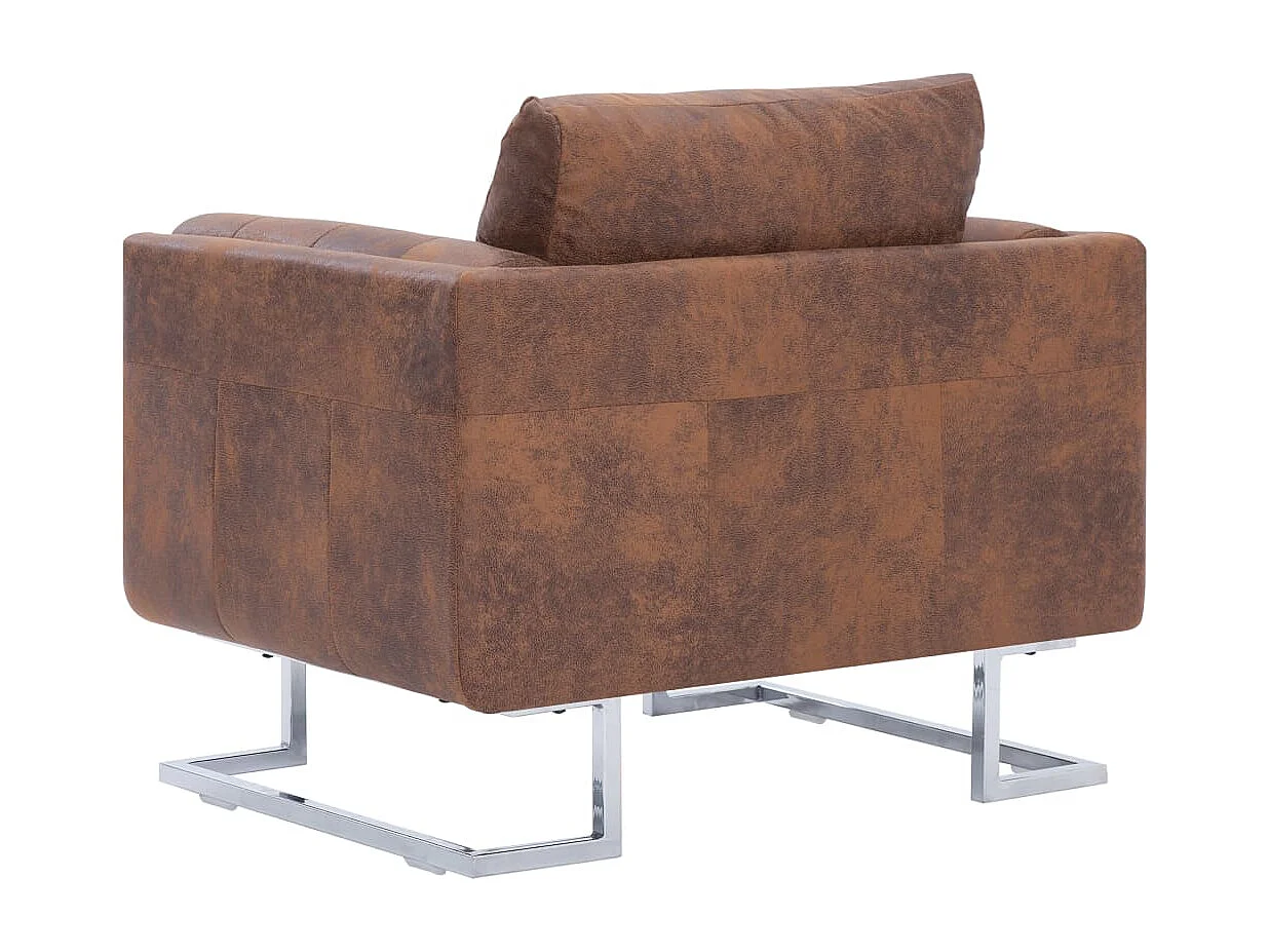 Fauteuil cube Marron Similicuir daim