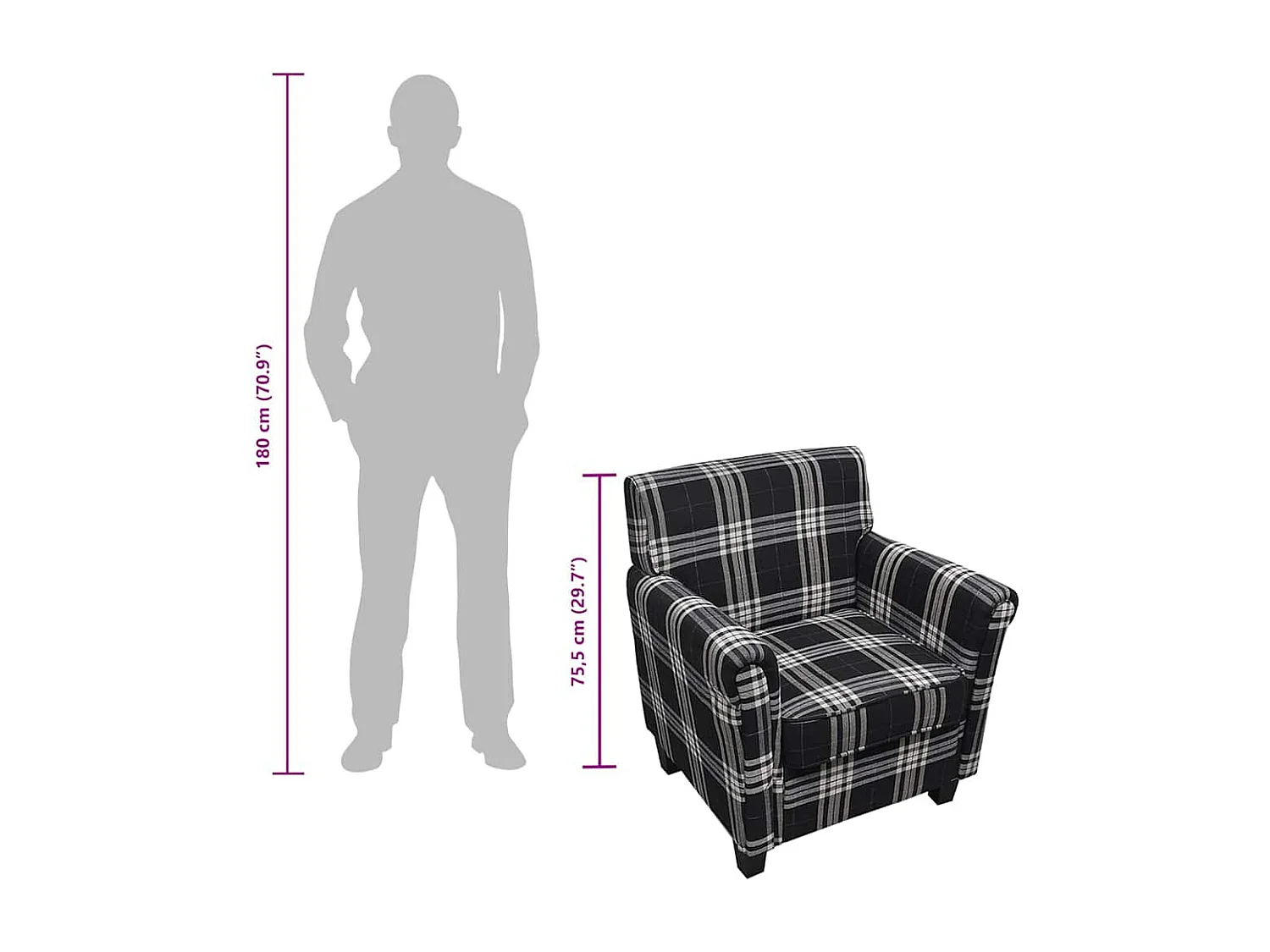 Fauteuil avec coussin Noir Tissu