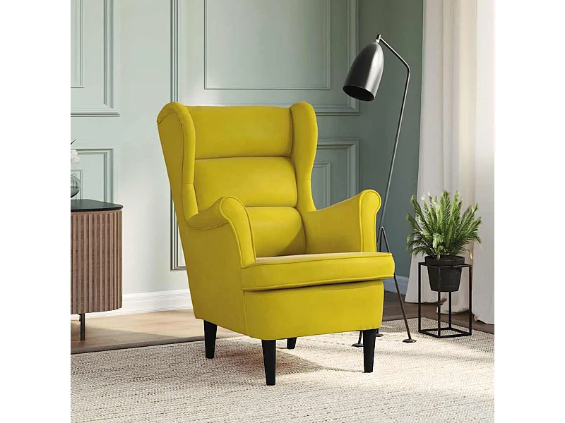 Poltrona em veludo amarelo mostarda
