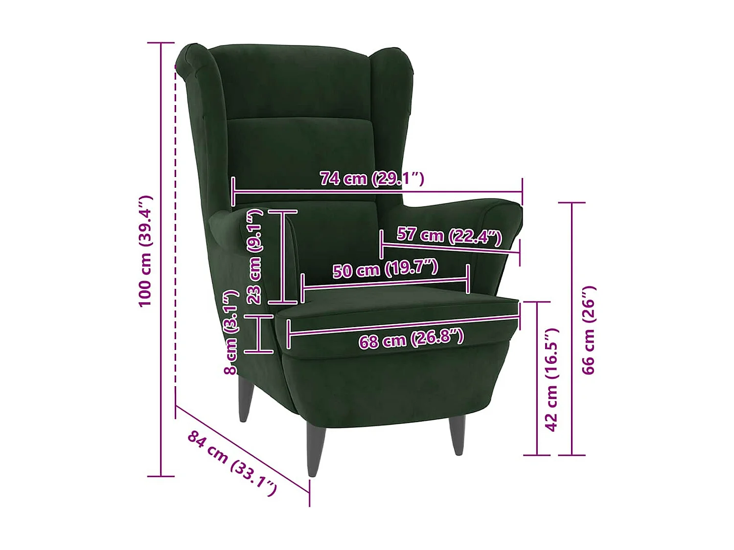Fauteuil vert foncé velours