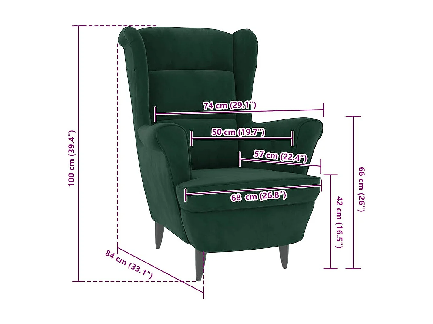 Fauteuil vert foncé velours