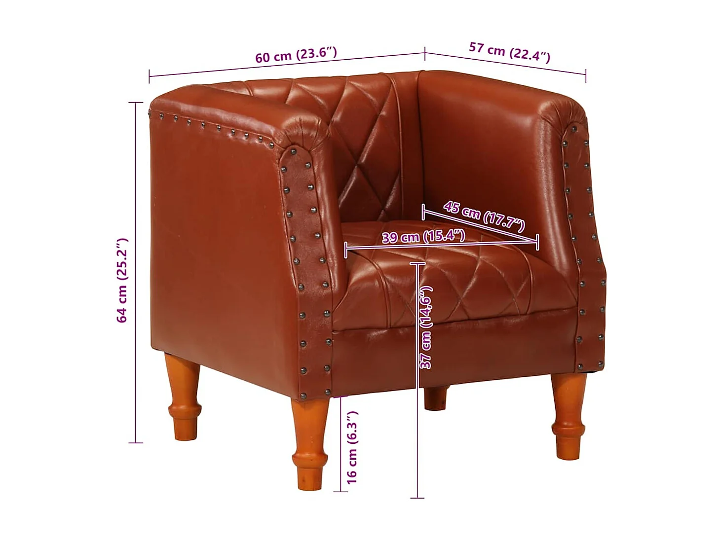 Chaise cabriolet marron Cuir véritable de chèvre