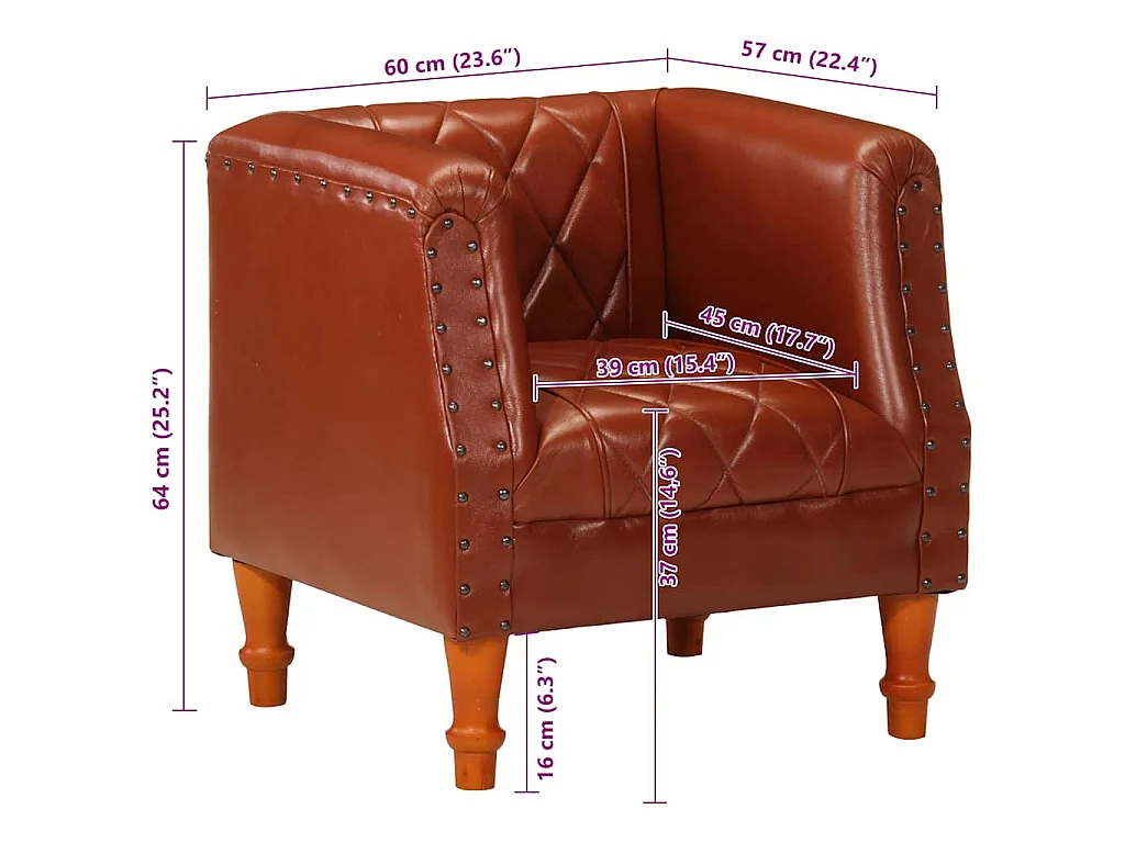 Chaise cabriolet marron Cuir véritable de chèvre