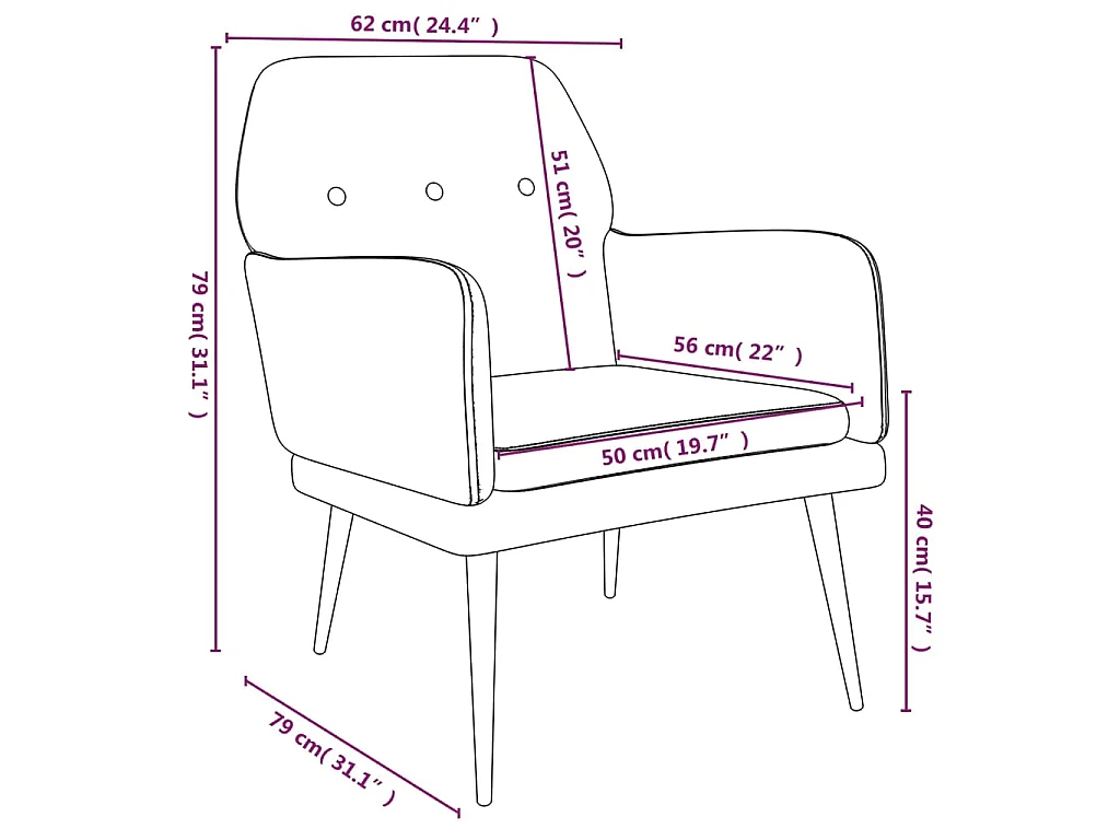Fauteuil Noir 62x79x79 cm Velours