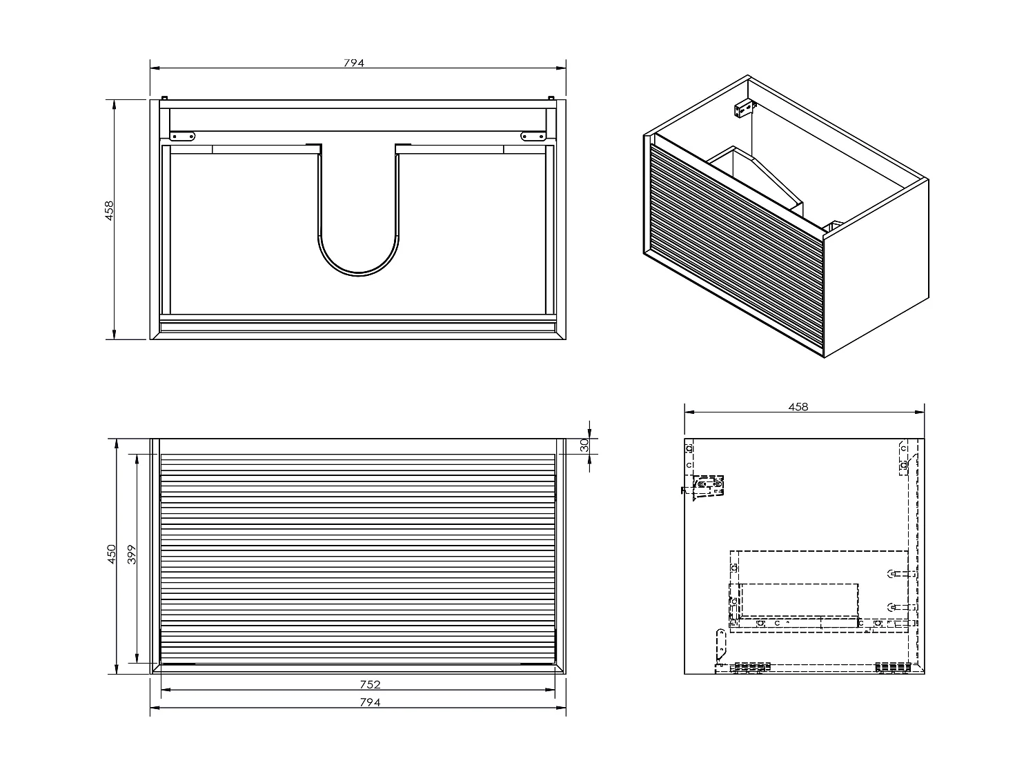 Mueble de baño flotante - Color natural oscuro y negro - 80 cm - BANIVA