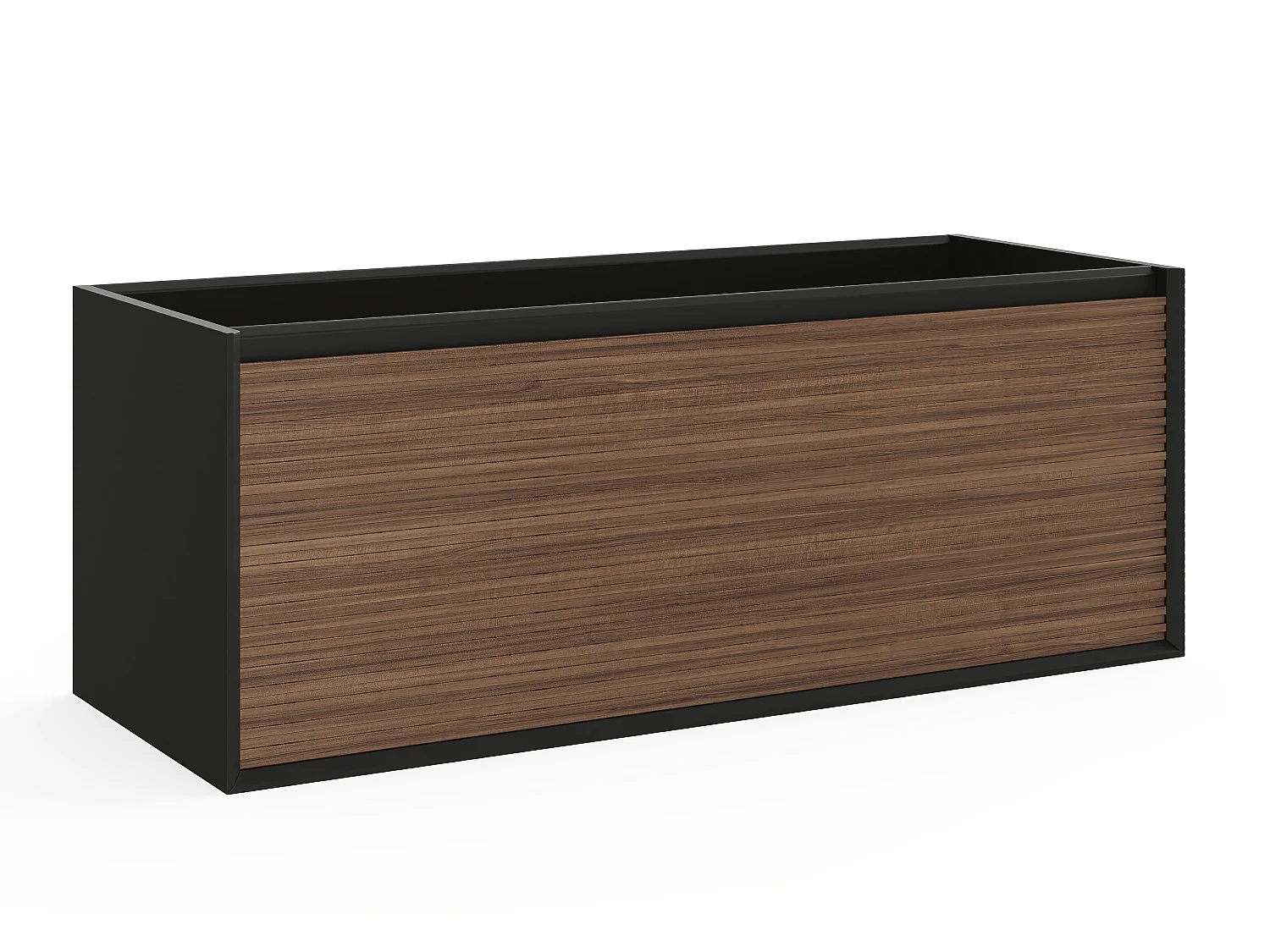 Meuble sous vasque suspendu strié - Coloris naturel foncé et noir - 120 cm - BANIVA