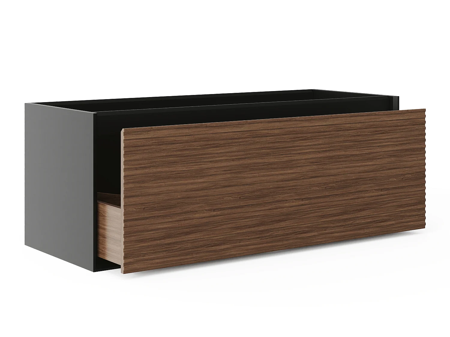 Meuble sous vasque suspendu strié - Coloris naturel foncé et noir - 120 cm - BANIVA