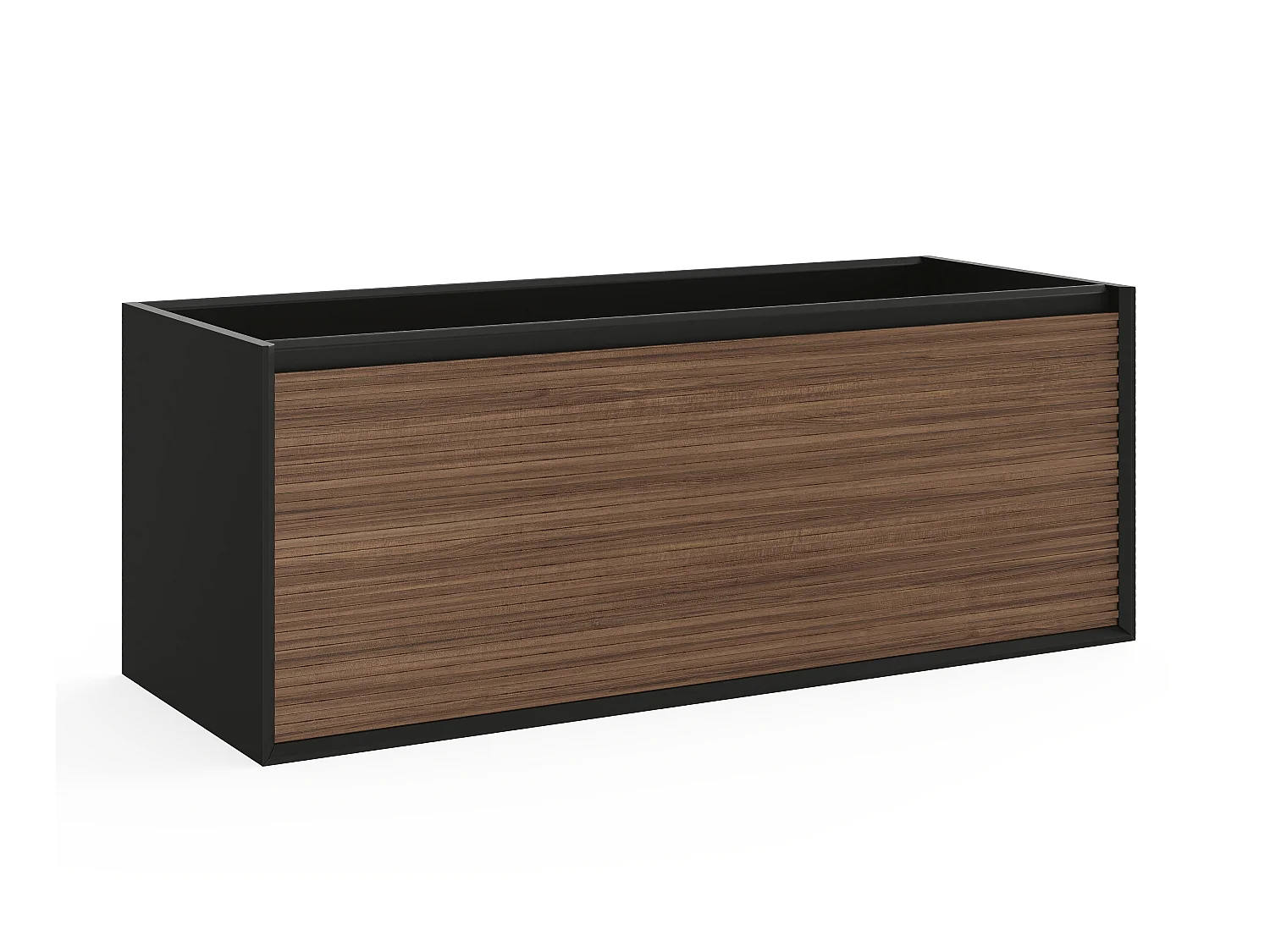 Ophængt møbel til vask med riflet struktur - Mørk natur og sort farve - 120 cm - BANIVA