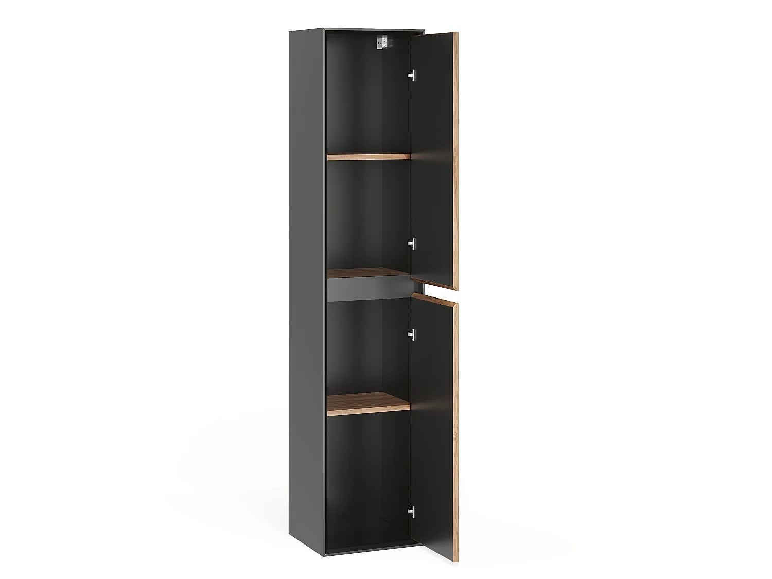 Colonne de salle de bain suspendue striée - Coloris naturel foncé et noir - H160 cm - BANIVA