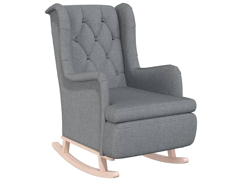 Poltrona Gambe a Dondolo Legno di Hevea Grigio Chiaro Tessuto