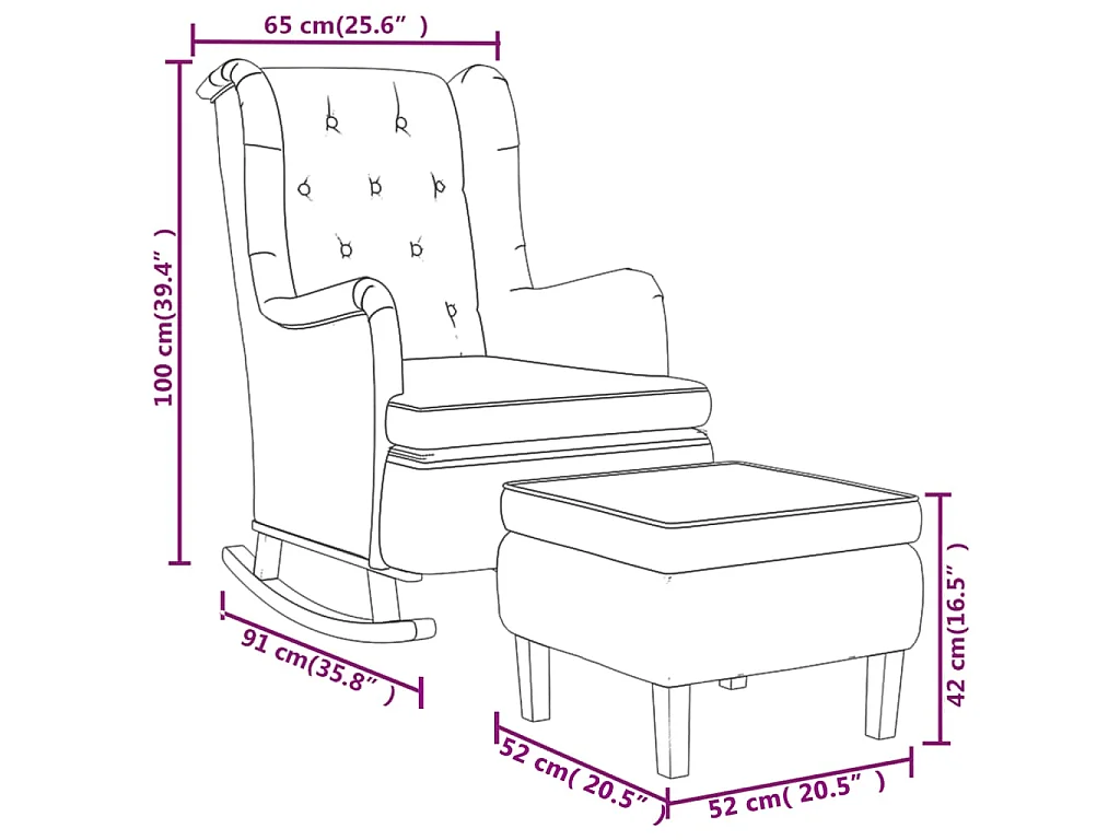 Fauteuil avec pieds à bascule et tabouret Gris clair Tissu