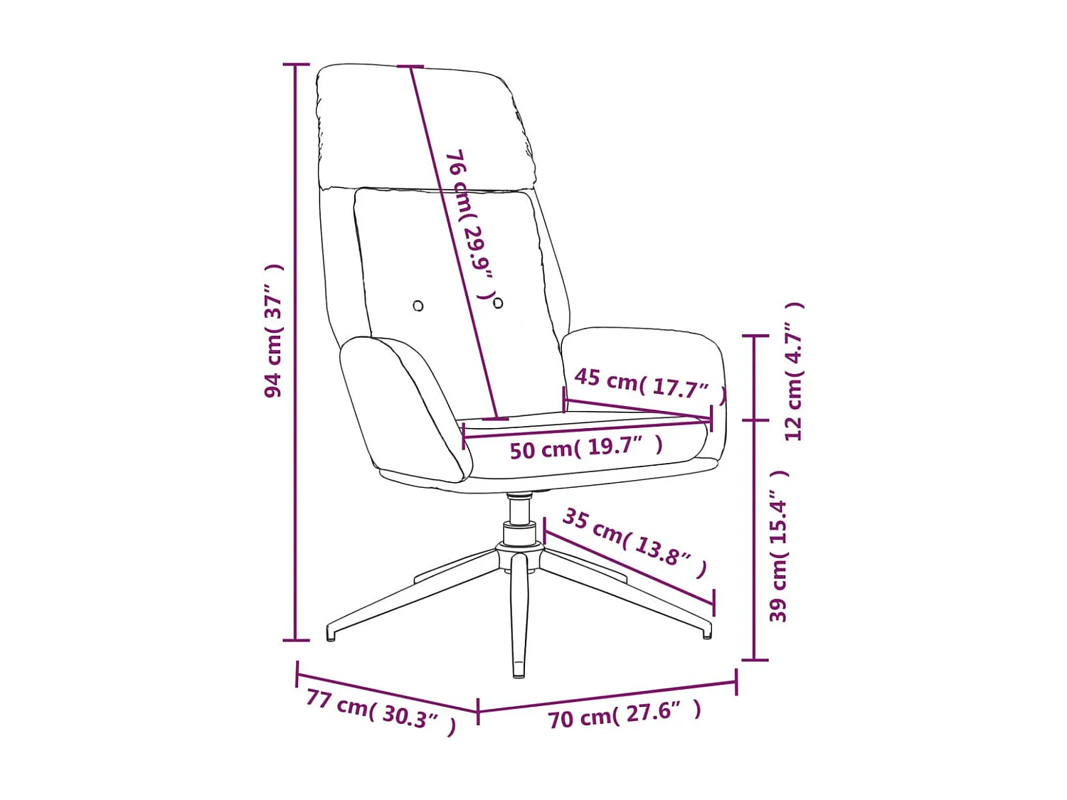 Cadeira de descanso couro genuíno cinzento