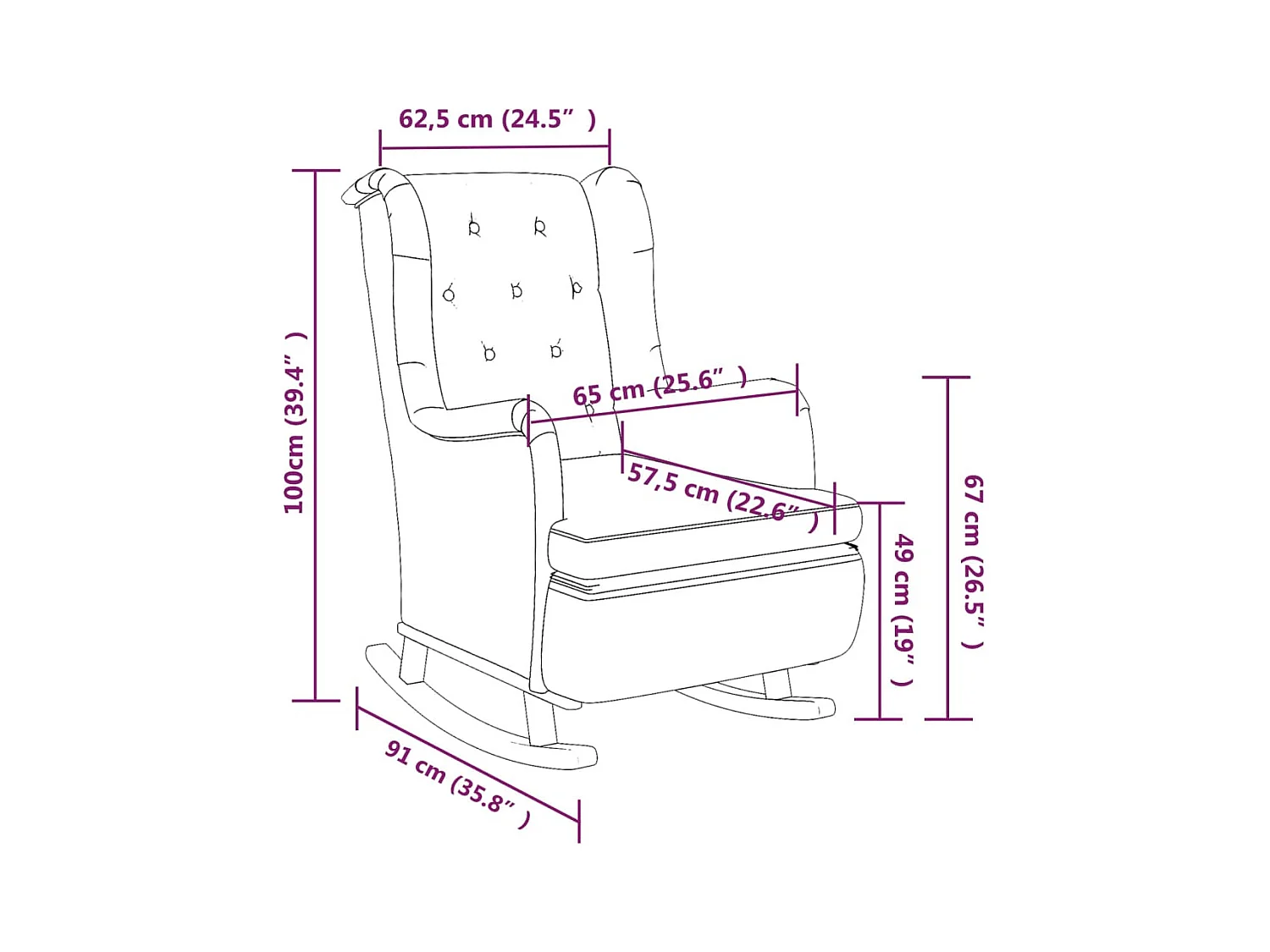 Fauteuil met massief rubberwood schommelpoten stof donkergrijs