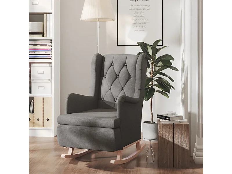 Sillón con patas mecedoras madera caucho terciopelo gris oscuro