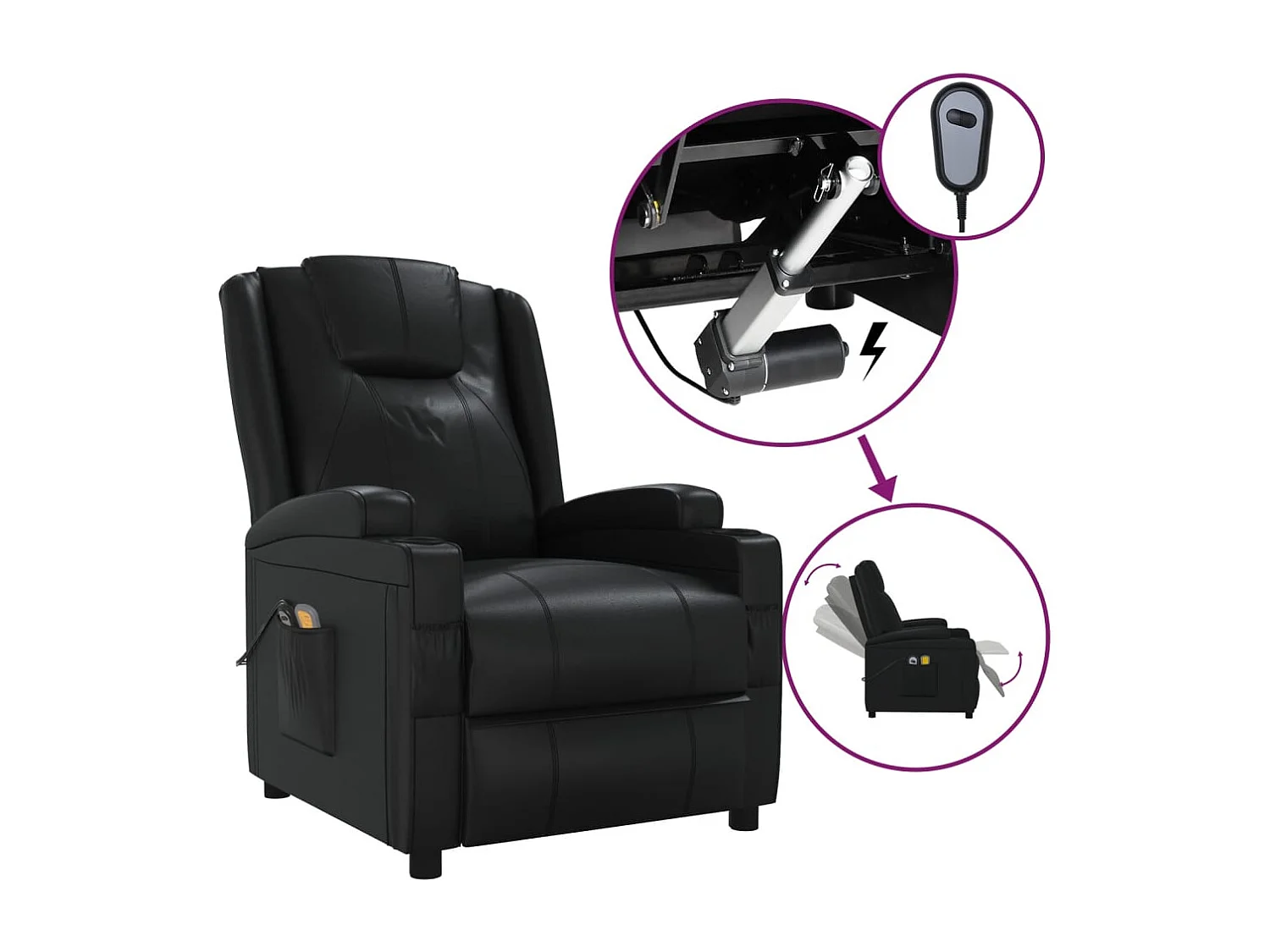 Poltrona de massagens elétrica couro artificial preto