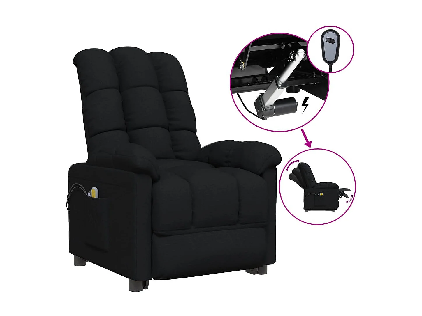 Fauteuil électrique de massage Noir Tissu