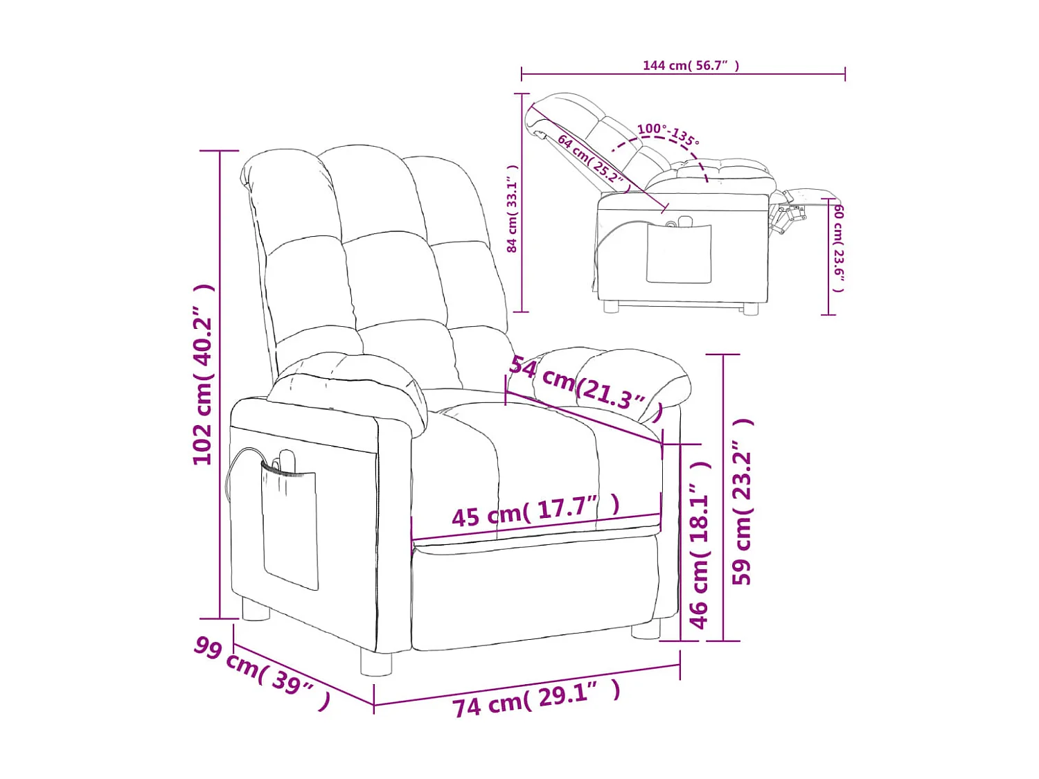Fauteuil électrique de massage Noir Tissu