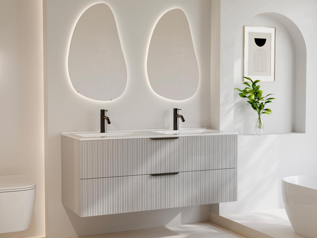 Hängeschrank für Waschbecken in Rillenoptik - Beige - 120 cm - DALIKO günstig online kaufen