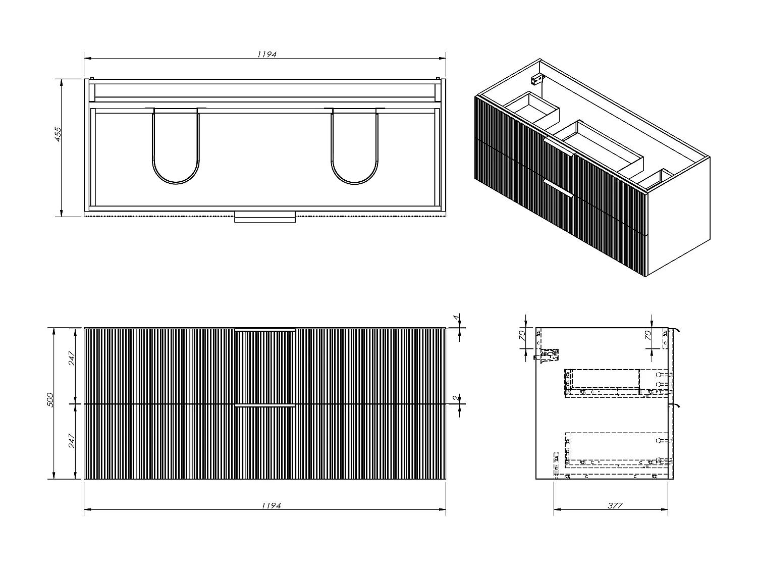 Szafka łazienkowa wisząca  prążkowana - Kolor beżowy - 120 cm - DALIKO