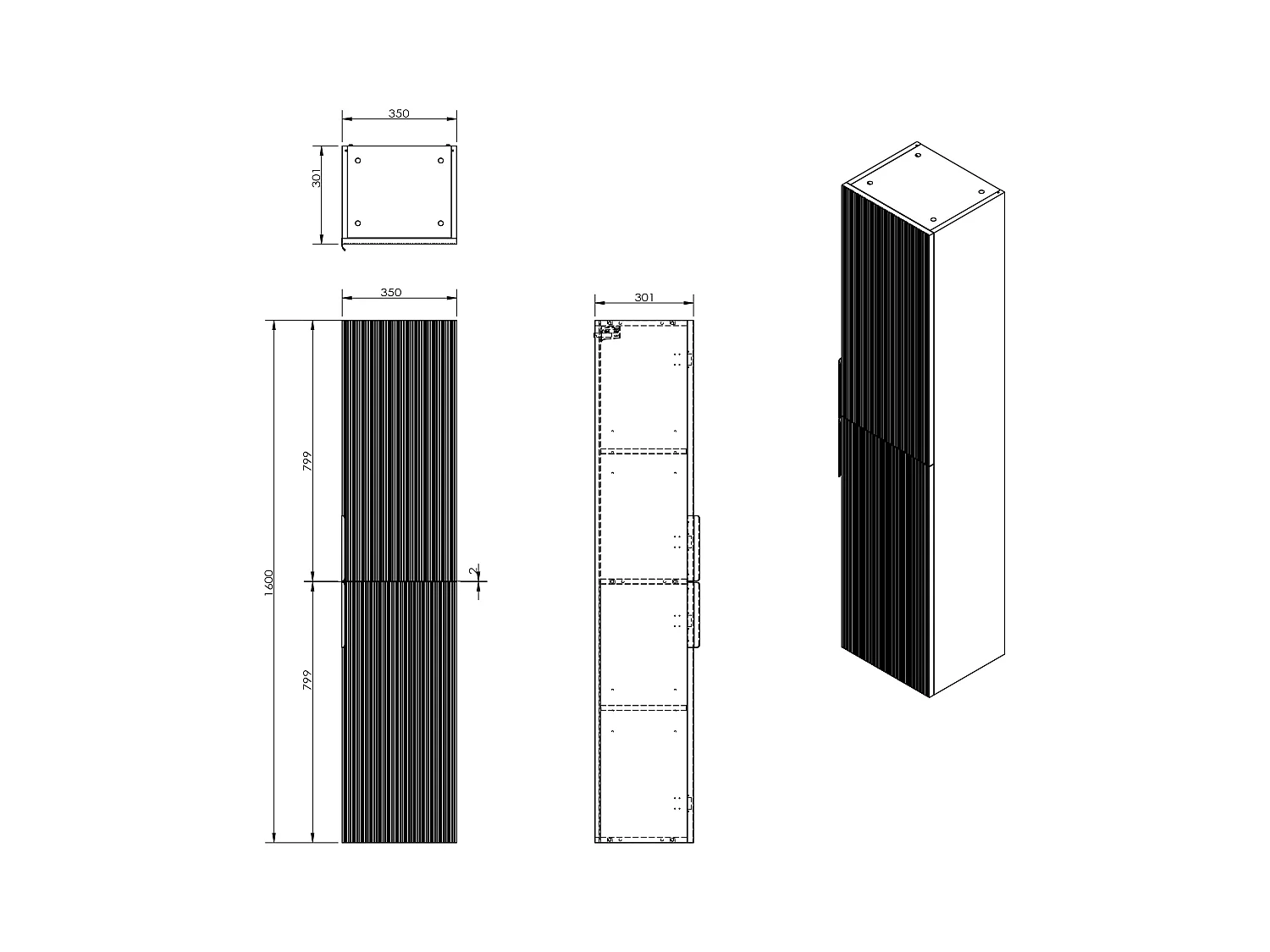 Szafka łazienkowa wisząca  prążkowana- Kolor beżowy - H160 cm - DALIKO