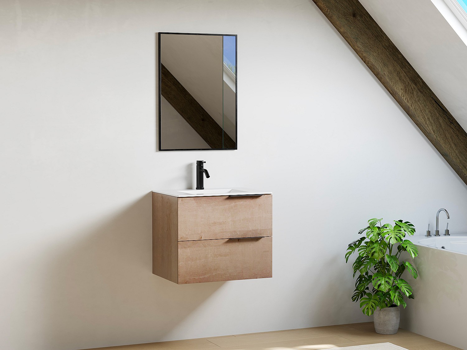 Hängender Waschbeckenunterschrank - Heller Naturton - 60 cm - NISAYA günstig online kaufen